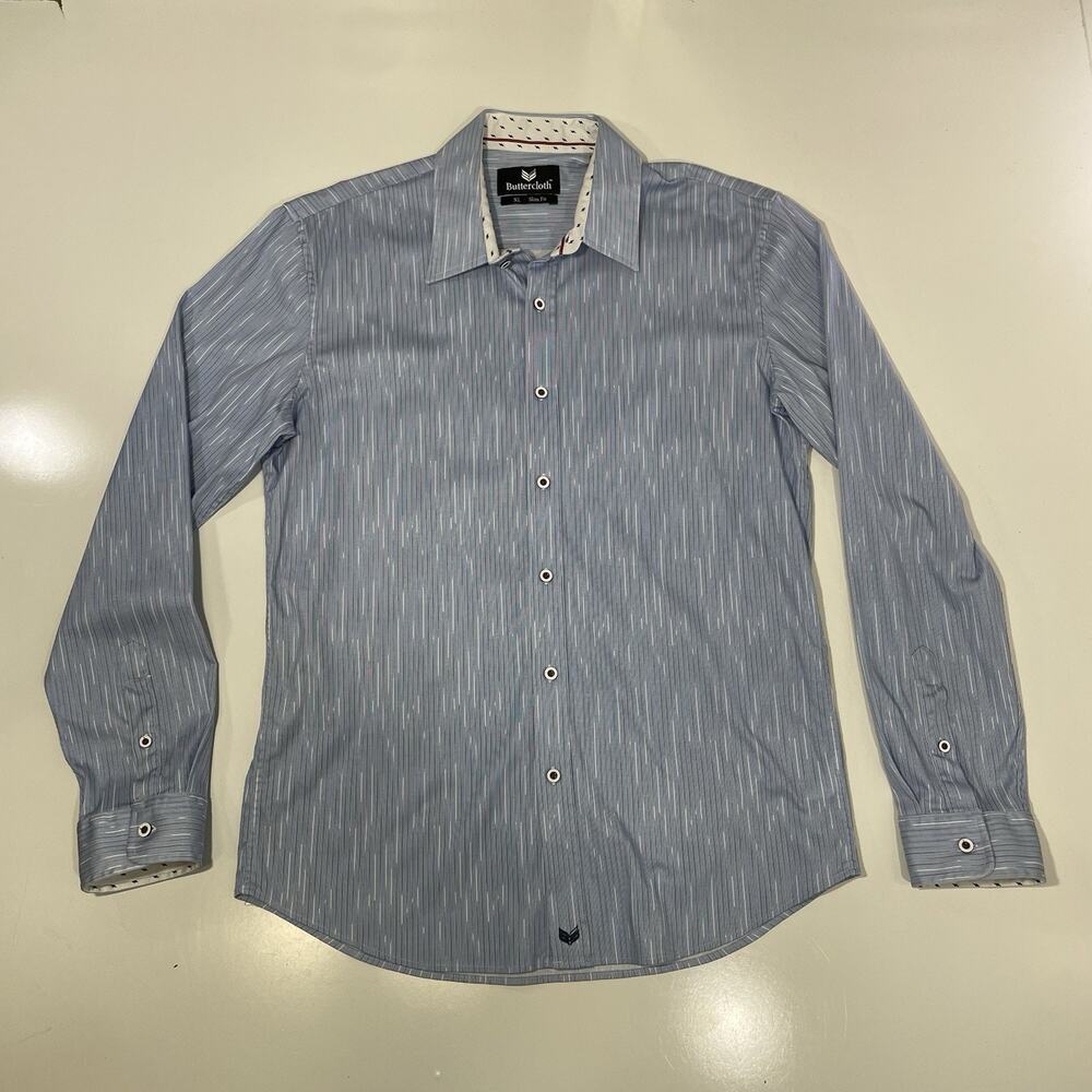Butter Cloth Shirt Men’s Slim Fit XL Blue Stripe Regular Fit Flip Cuffs